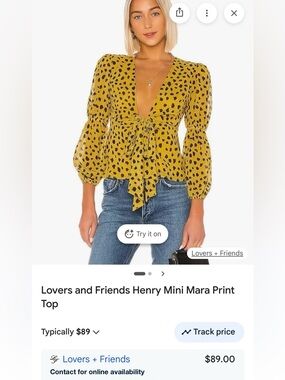Lovers + Friends Mustard Tie-Front Peasant Blouse